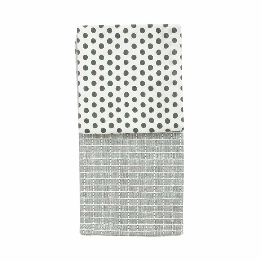 Kjøkkenhåndkle Grønn/Mønster Bomull 50X70cm 2pk